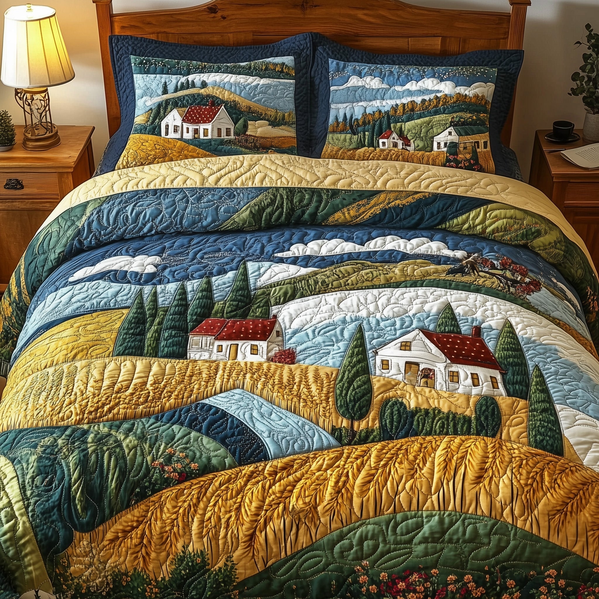 Blooming Hillside Quilted Bedding Set Duvet Cover Merchandise Farmers Market Gift Basket