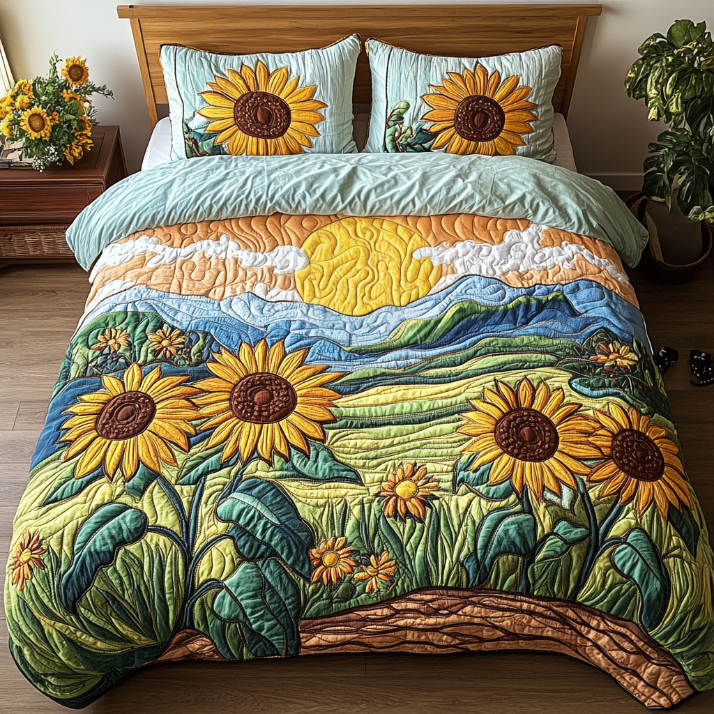Blooming Horizon Quilted Bedding Set Floral Bedding King Size Quilt
