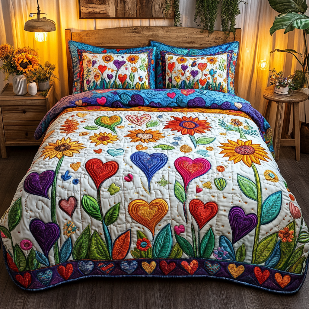 Blooming Horizon Quilted Bedding Set Luxury Bedding Set with Pillow Covers Included