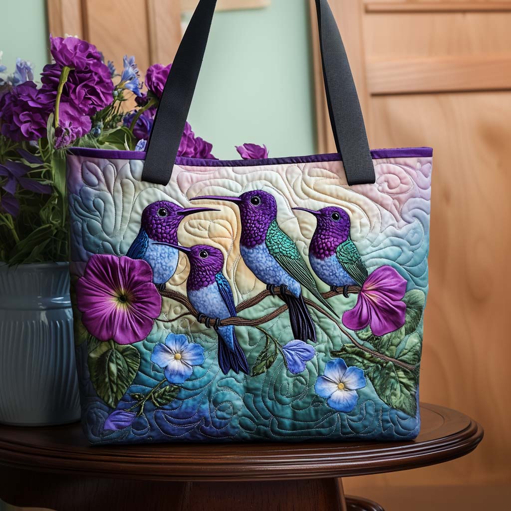 Blooming Hummer Joy Quilted Tote Bag Gifts For Birders