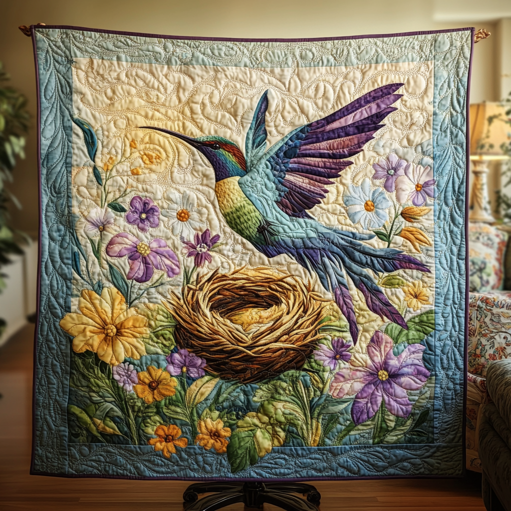 Blooming Hummingbird Quilted Blanket Christmas Throw Blanket Unusual Hummingbird Gifts
