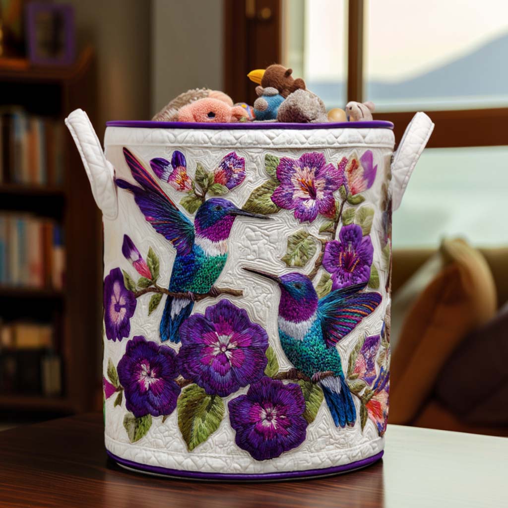 Blooming Hummingbird Quilted Laundry Basket Ideal Gift For Mom