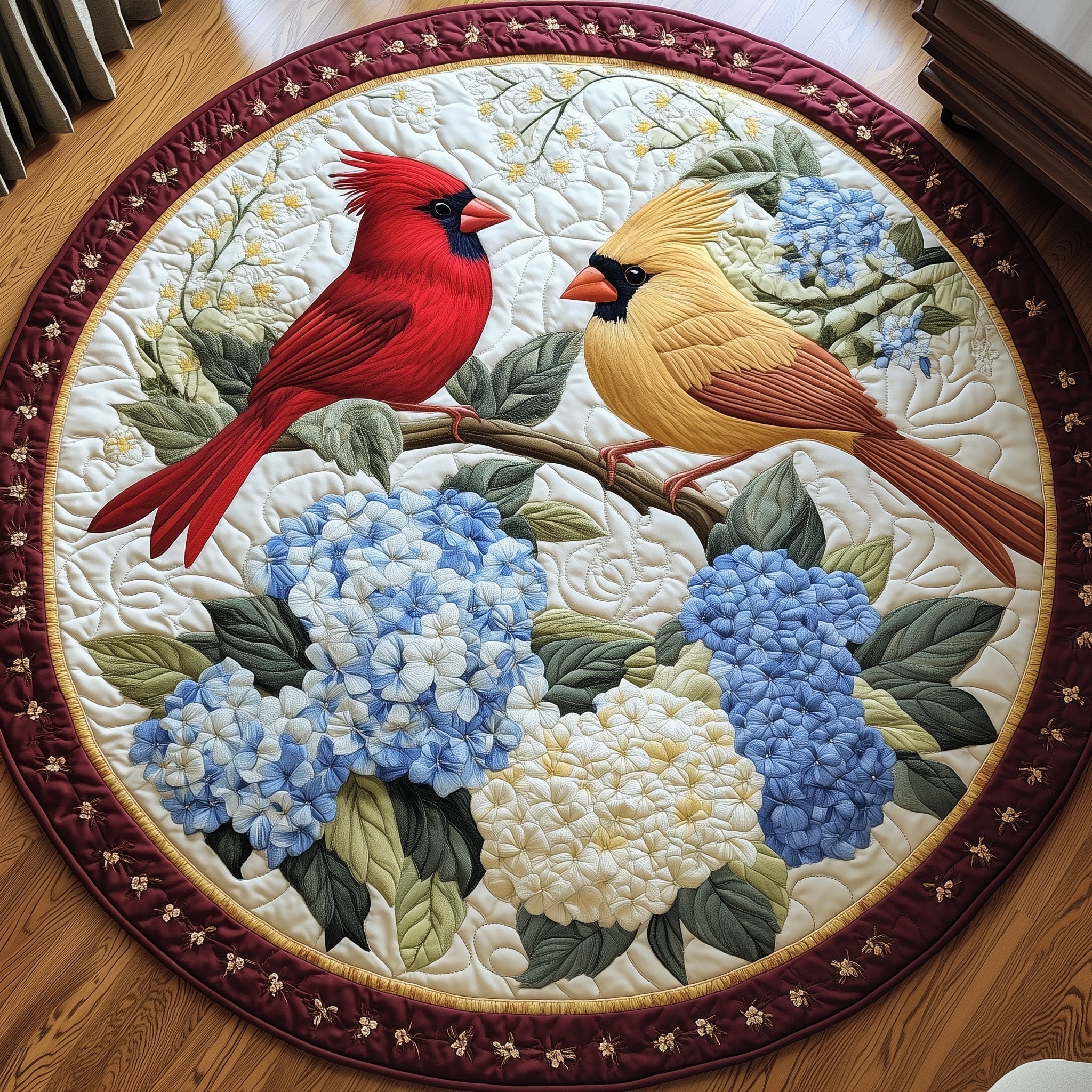 Blooming Hydrangea Carrdinal Quilted Round Mat Christmas Gift(1)