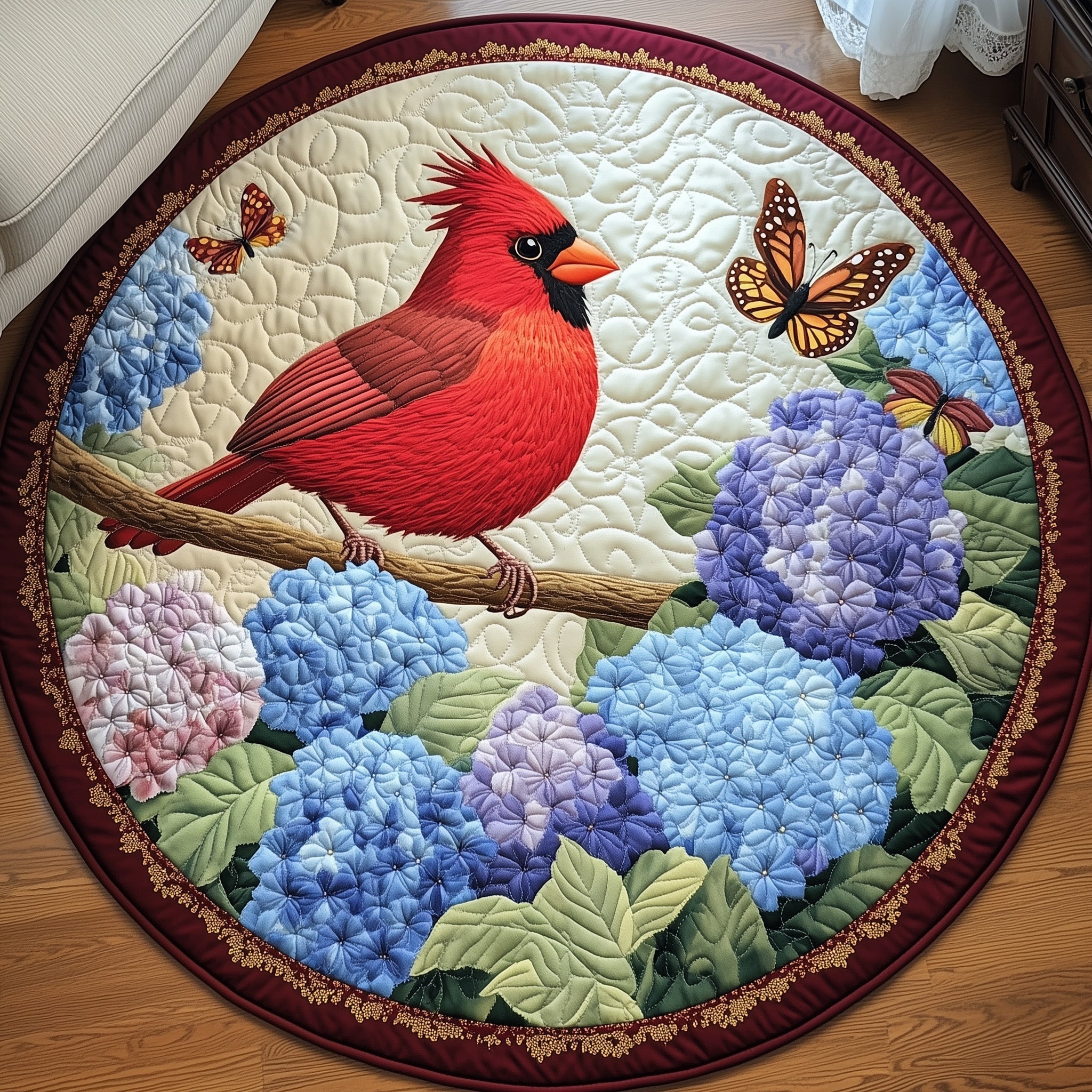 Blooming Hydrangea Carrdinal Quilted Round Mat Christmas Gift