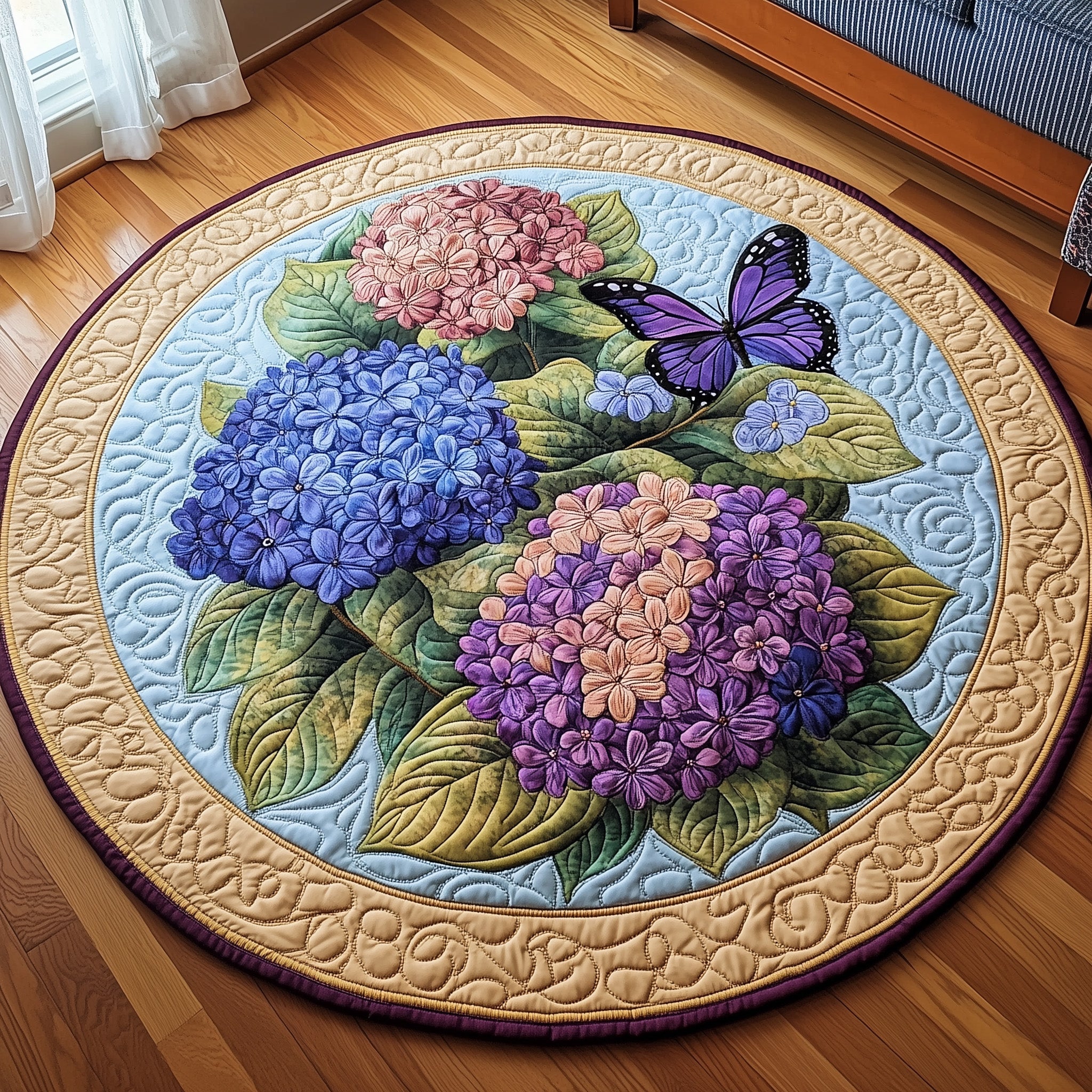 Blooming Hydrangea Paradise Quilted Round Mat Gift For Girlfriend