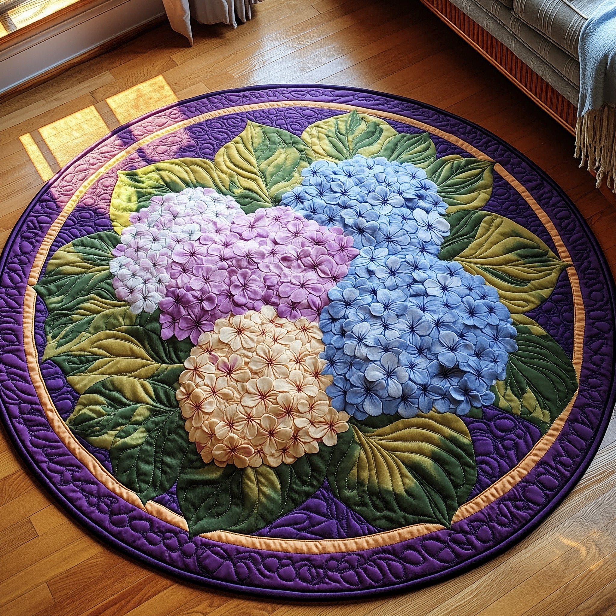 Blooming Hydrangea Paradise Quilted Round Mat Gift For Kids(1)