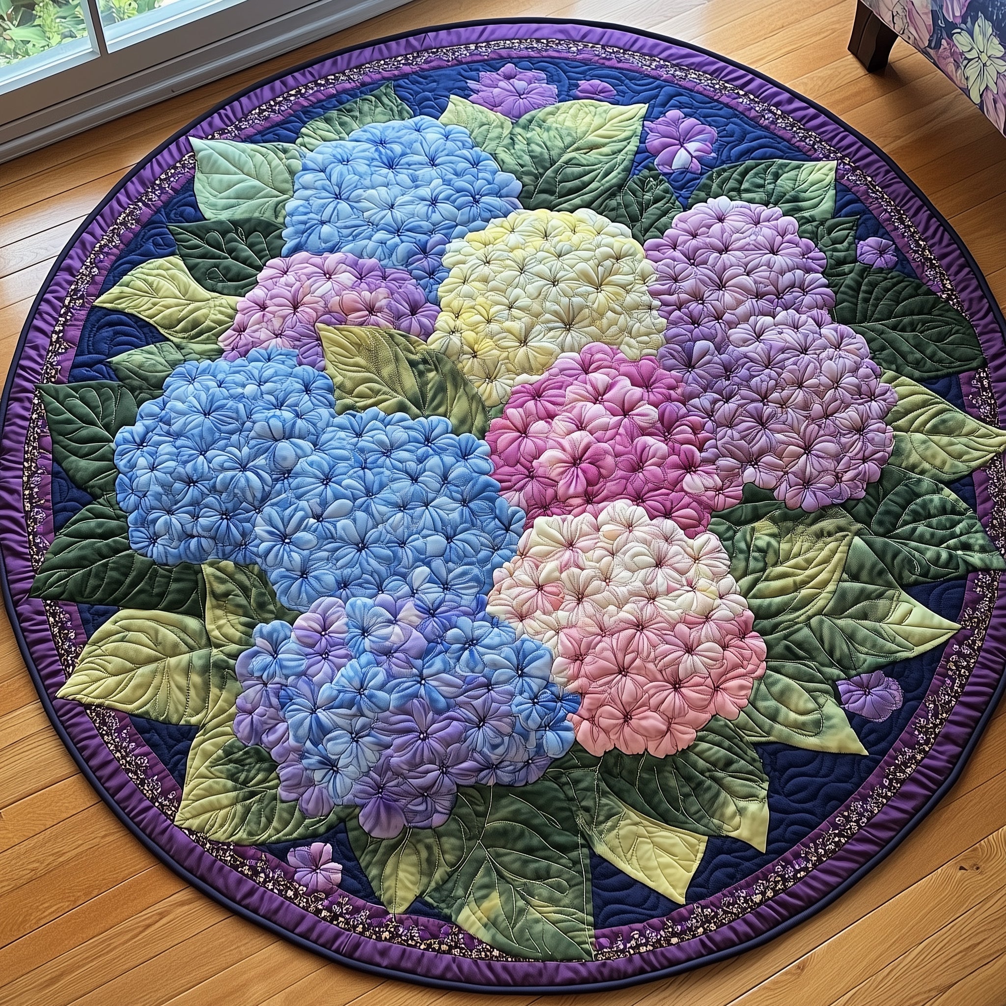 Blooming Hydrangea Paradise Quilted Round Mat Gift For Kids