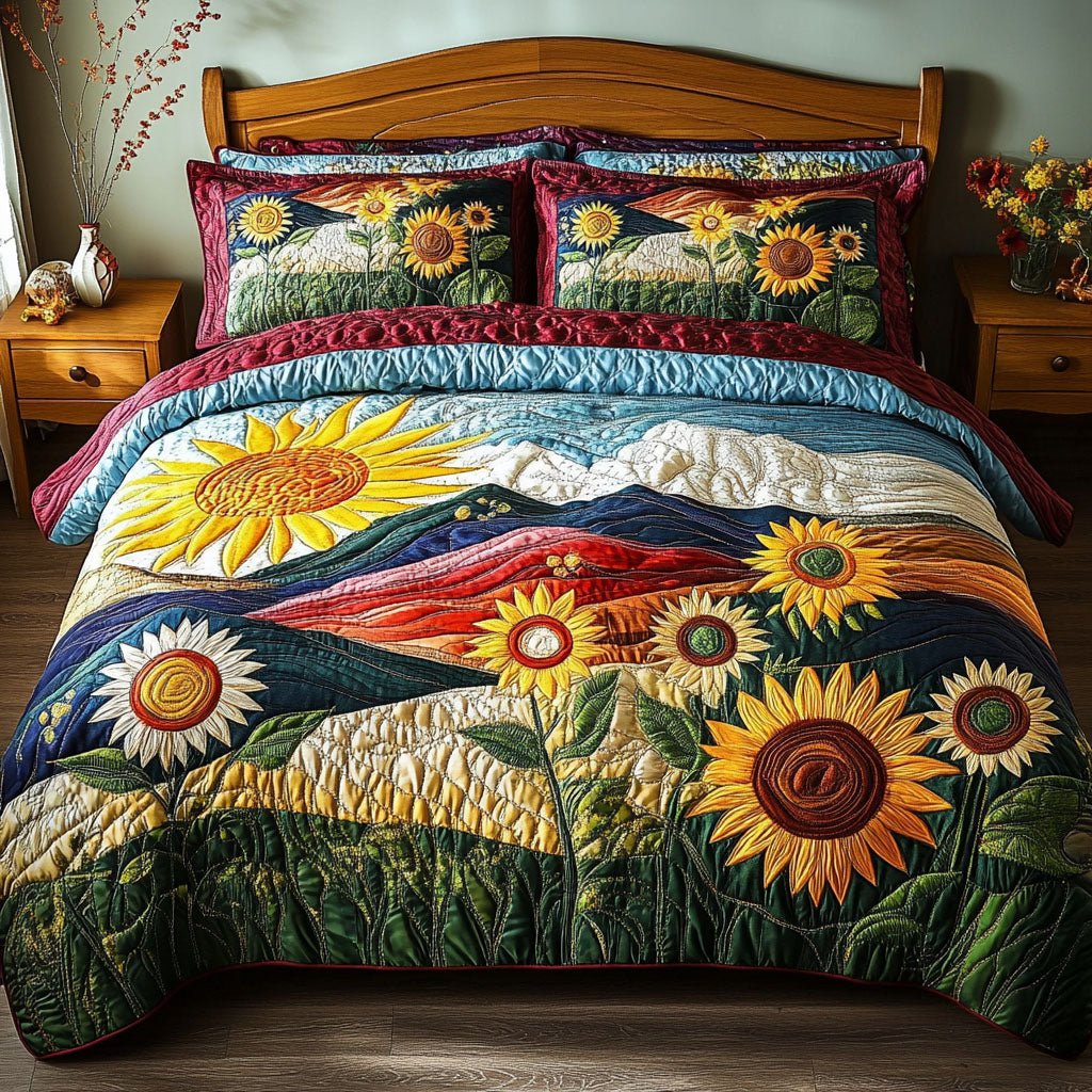 Blooming Joy Quilted Bedding Set Bedroom Decorations Sunflower Theme Gifts