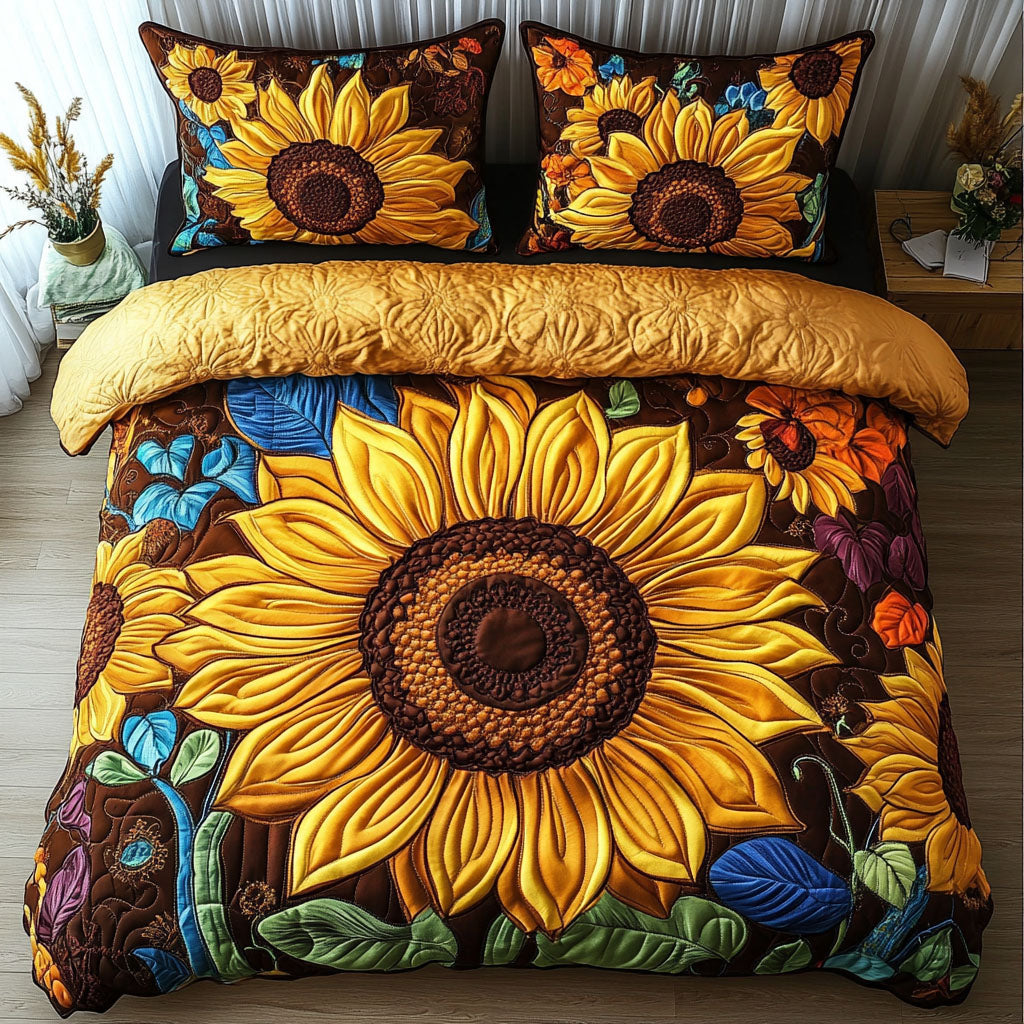 Blooming Joy Quilted Bedding Set Cute Room Decor Sunflower Gifts For Grandma