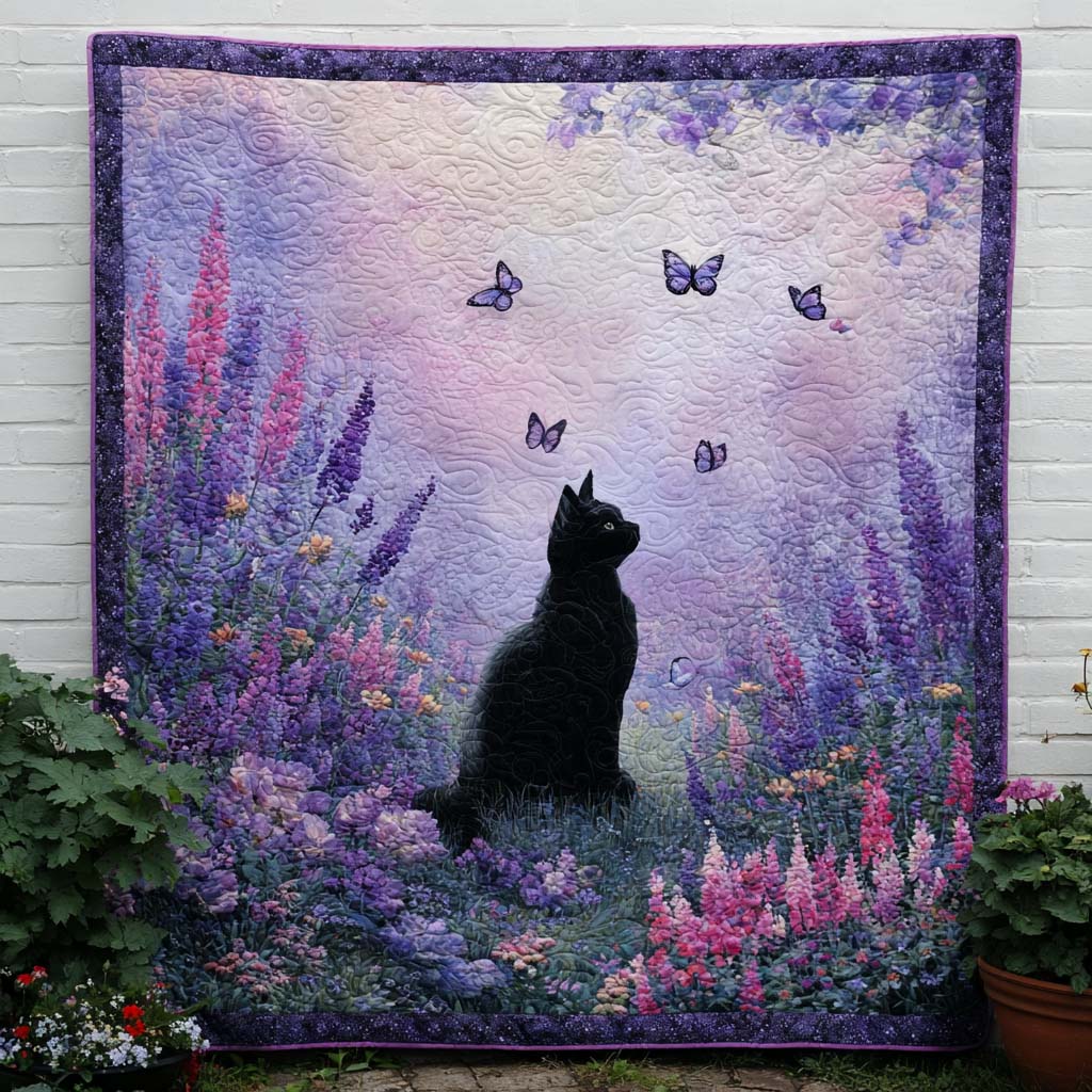 Blooming Kitty Quilted Blanket Holiday Throw Blanket Gift Idea For Cat Owner
