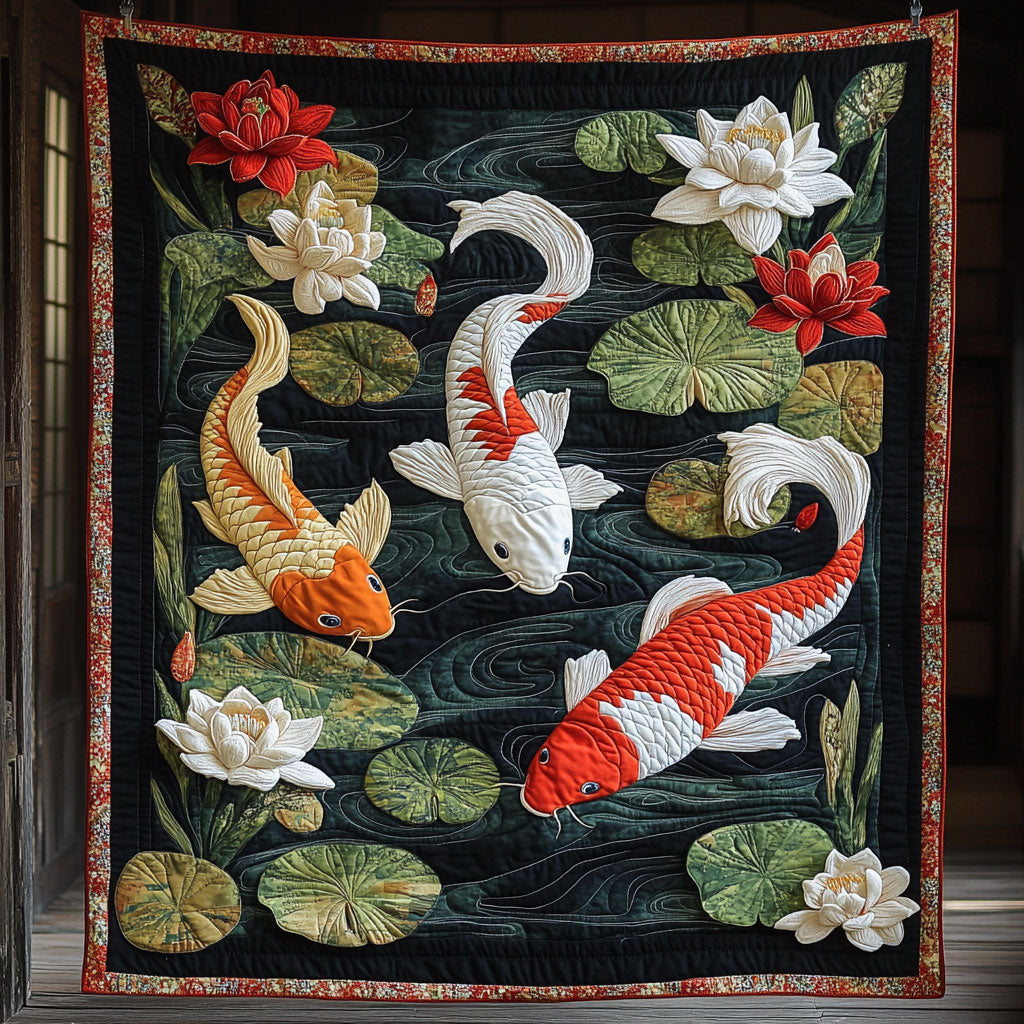 Blooming Koi Quilt Blanket Best Throw Blanket Koi Fish Gifts For Christmas