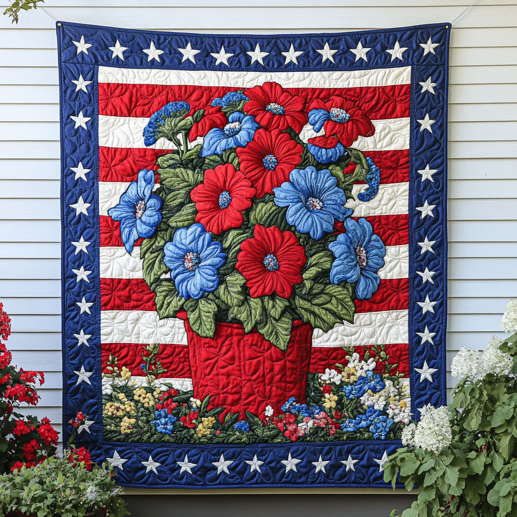 Blooming Liberty Quilted Blanket Bedroom Xmas Decor Patriotic Novelty Items