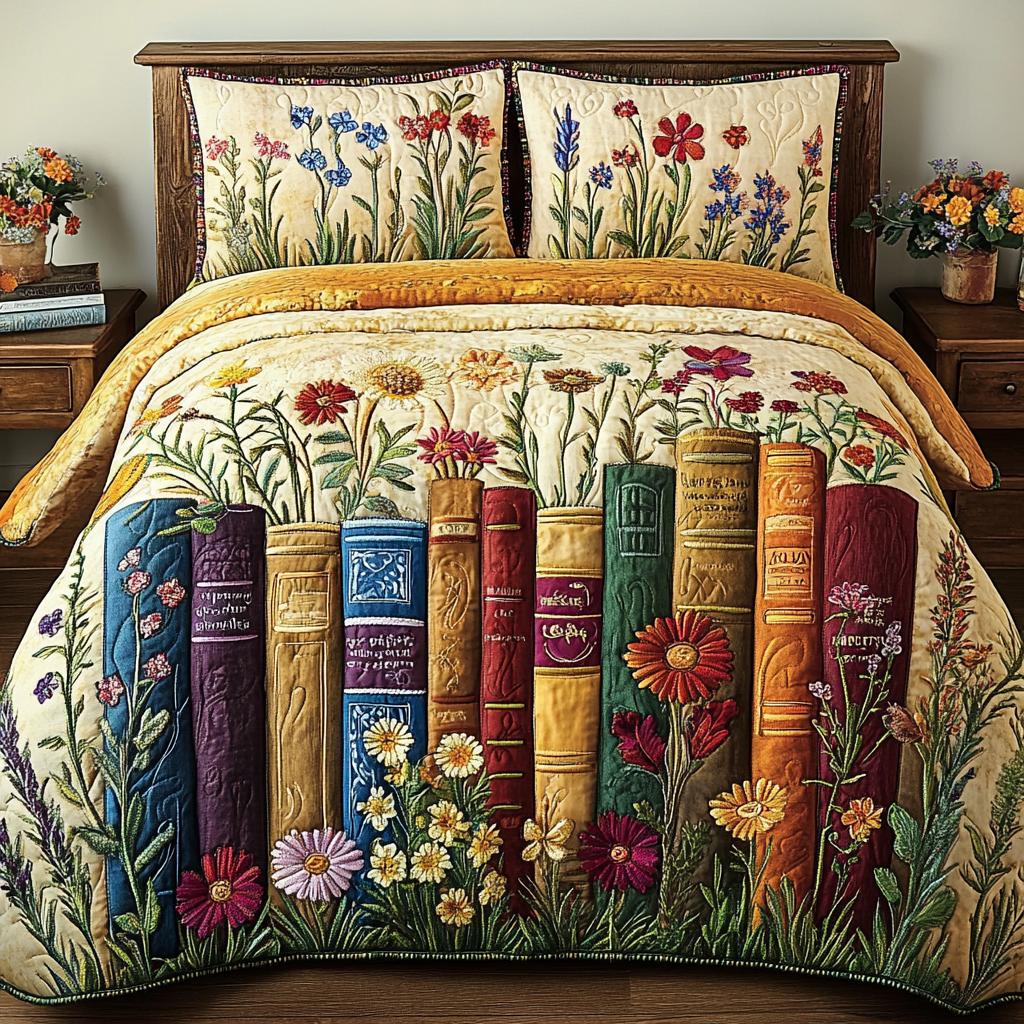 Blooming Library Quilted Bedding Set Best Comforter Sets Best Unique Book Gifts