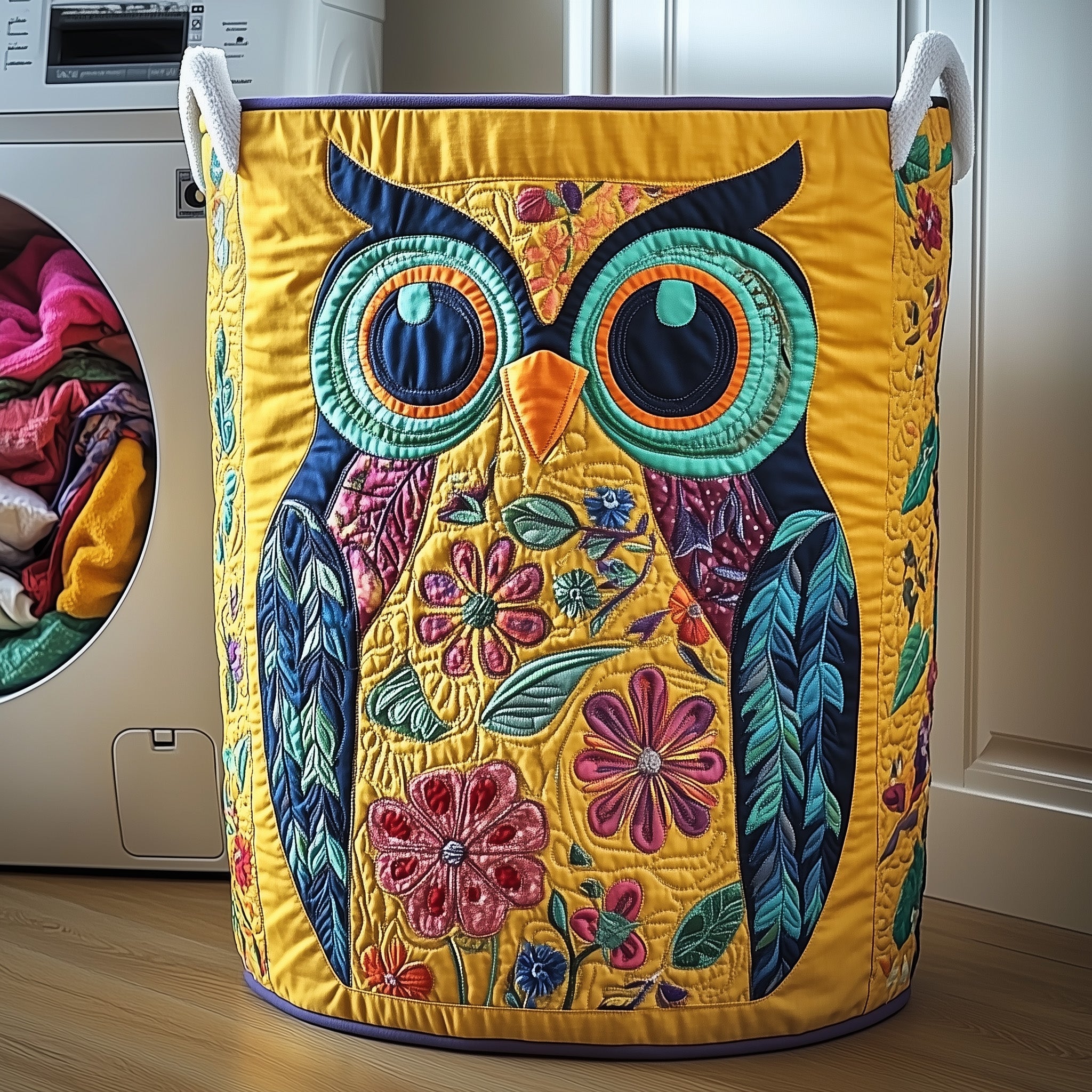 Blooming Owl Quilted Laundry Basket Unique Owl Gift Items