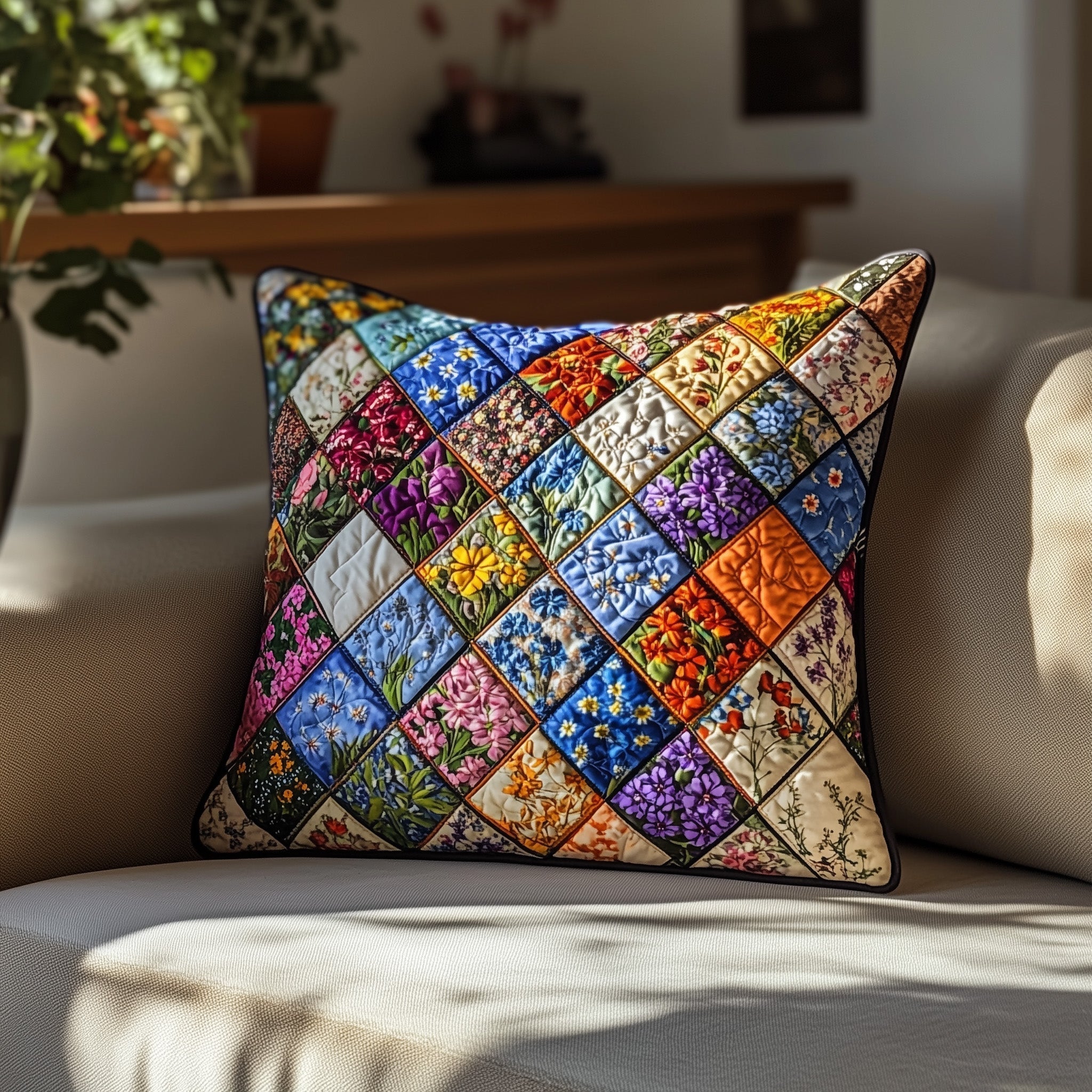 Blooming Patch Quilted Pillow Case Christmas Gift
