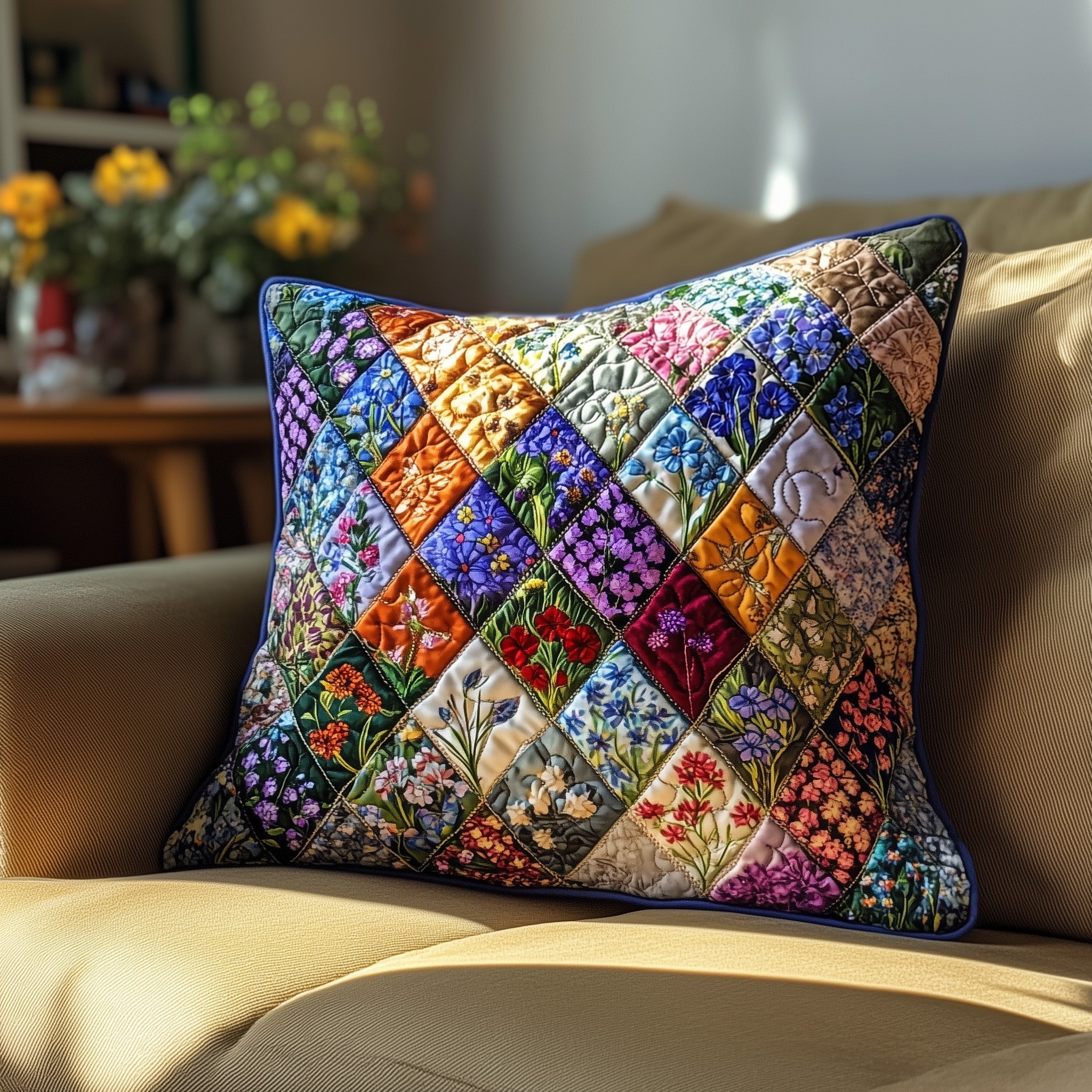 Blooming Patch Quilted Pillow Case Gift For Her(1)