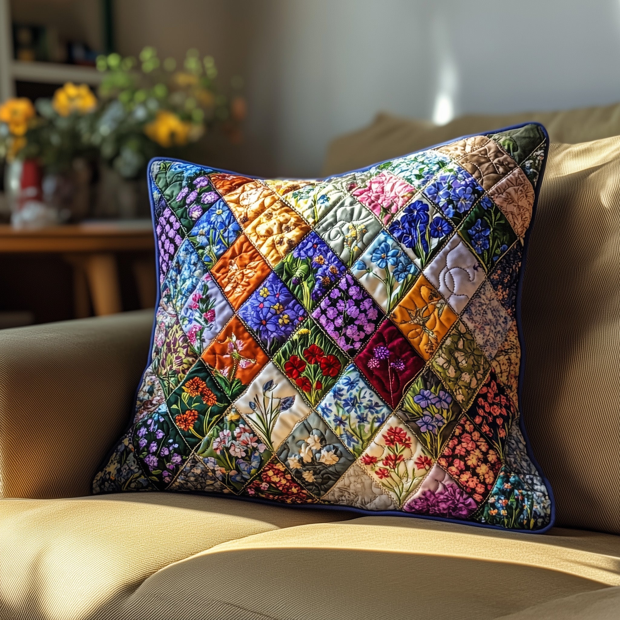 Blooming Patch Quilted Pillow Case Throw Pillow Cover ItemXmas Gifts For Grandma