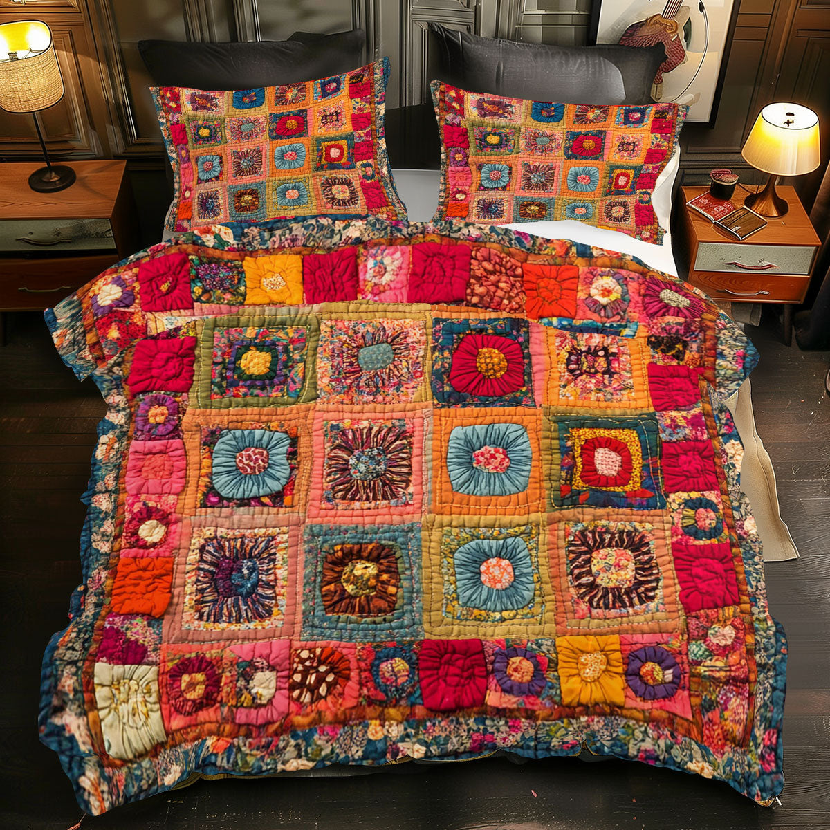 Blooming Patchwork Duvet Cover Set Quilted Bedspreads 10 Year Anniversary Gift