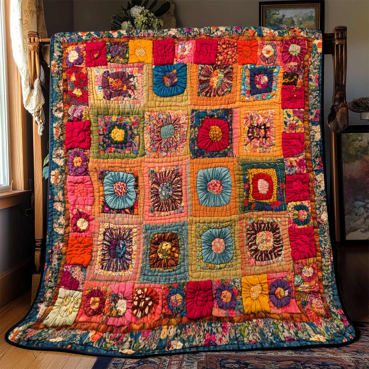 Blooming Patchwork Quilt Blanket Throws And Blankets Special Gift For Father