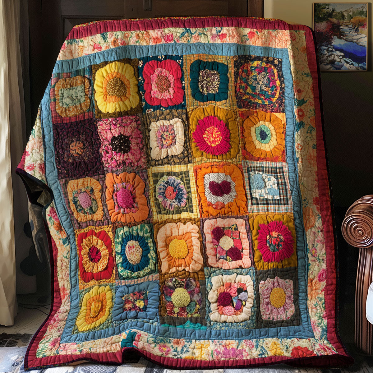 Blooming Patchwork Quilt Cozy Quilt Blanket for Winter Relaxation