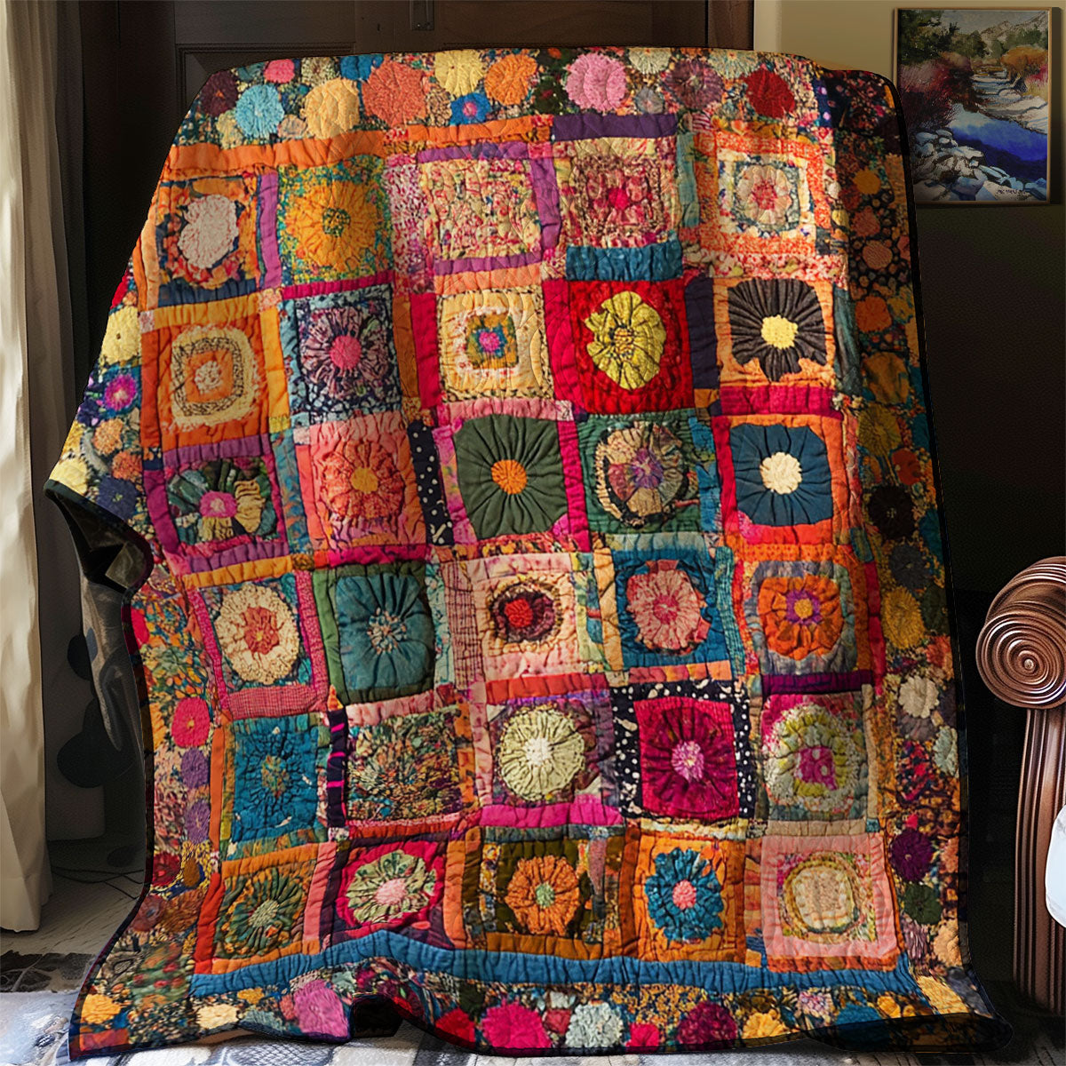 Blooming Patchwork Quilt Soft Quilt Blanket Gift to Warm Hearts