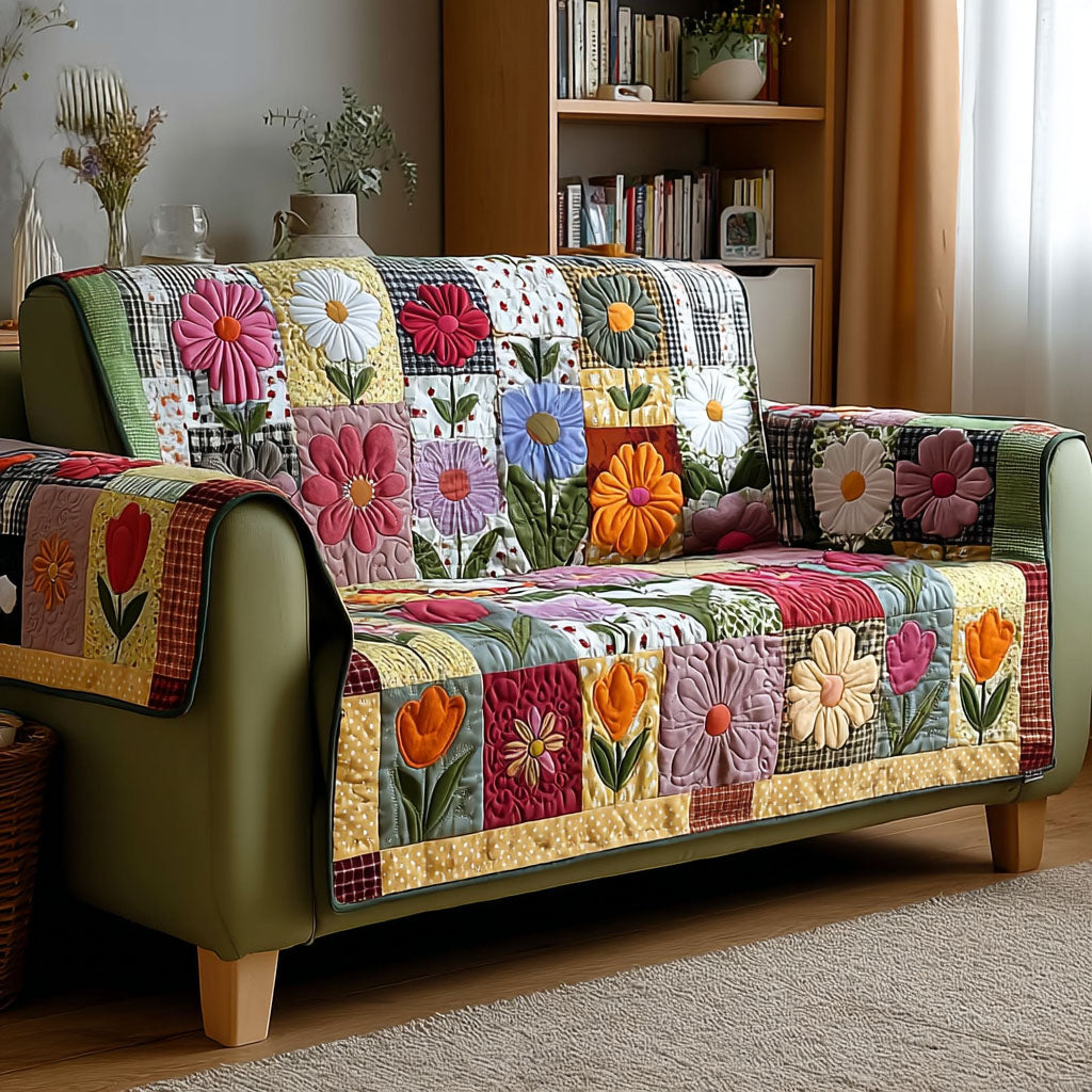 Blooming Patchwork Quilted Sofa Cover Home Decor Good Gifts For Grandma