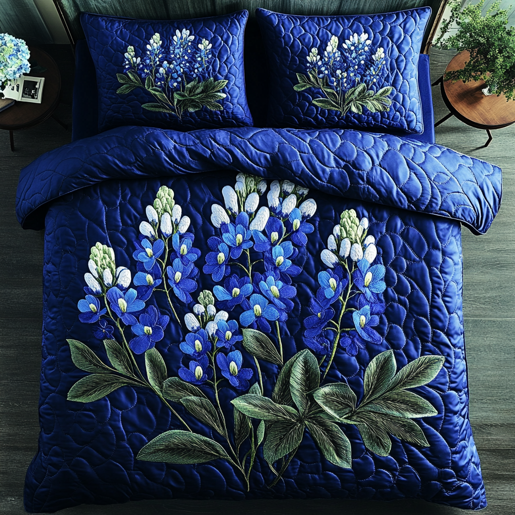 Blooming Path Quilted Bedding Set Elegant Bed Linen Set for Cozy Nights