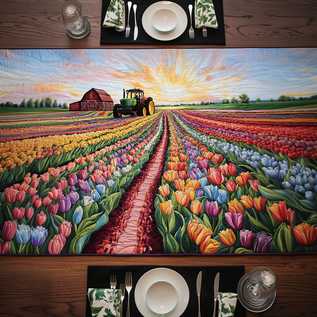 Blooming Pathway Quilted Table Runner Dining Table Decor Ideas Tulip Gifts For Girfriend