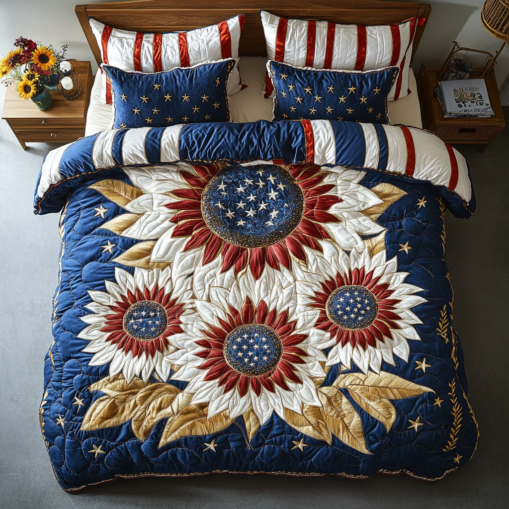 Blooming Patriotic Quilted Bedding Set Cool Bedroom Decor Patriotic Christmas Gifts