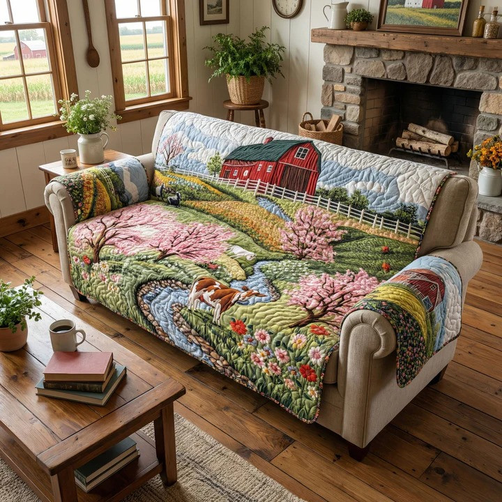 Blooming Prairie Quilted Sofa Cover Floral Farmhouse Furniture Protector Best Home Decor Gift