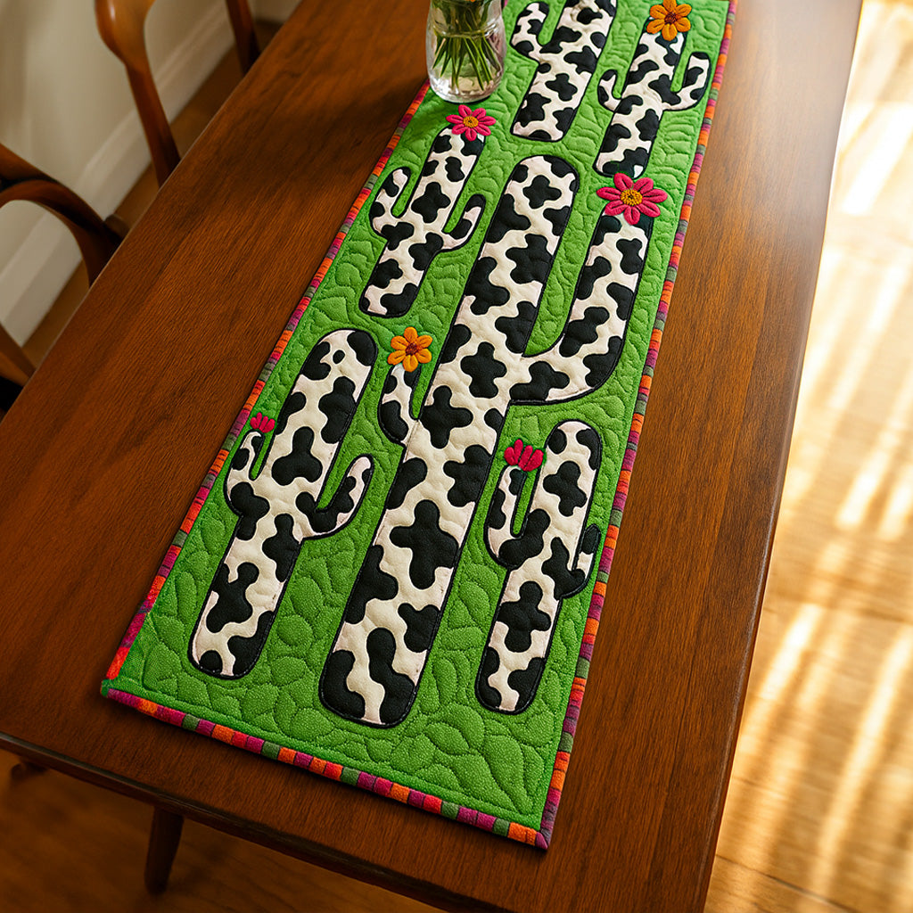 Blooming Prickles Quilted Table Runner Dining Table Decor Cactus Related Gifts
