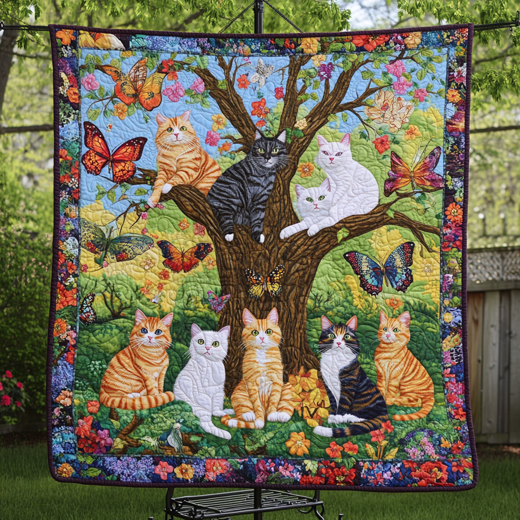 Blooming Purrfection Quilted Blanket Cat Gifts For Cat Lovers