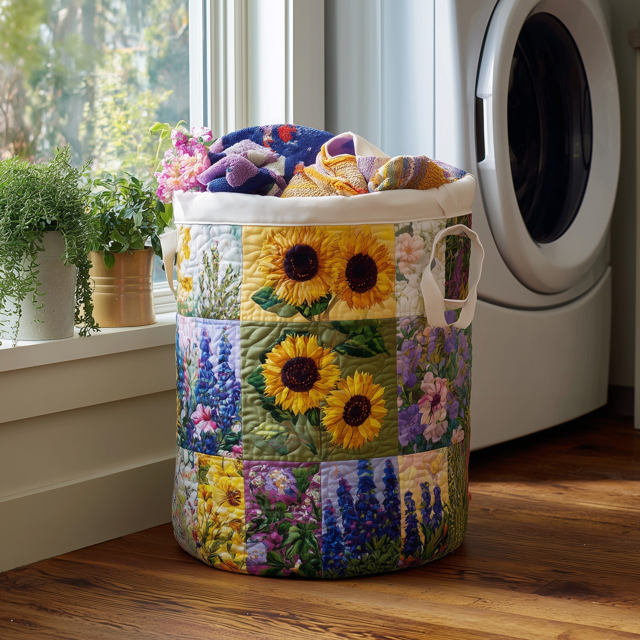 Blooming Quilted Laundry Basket Sunflower Items For Gifts