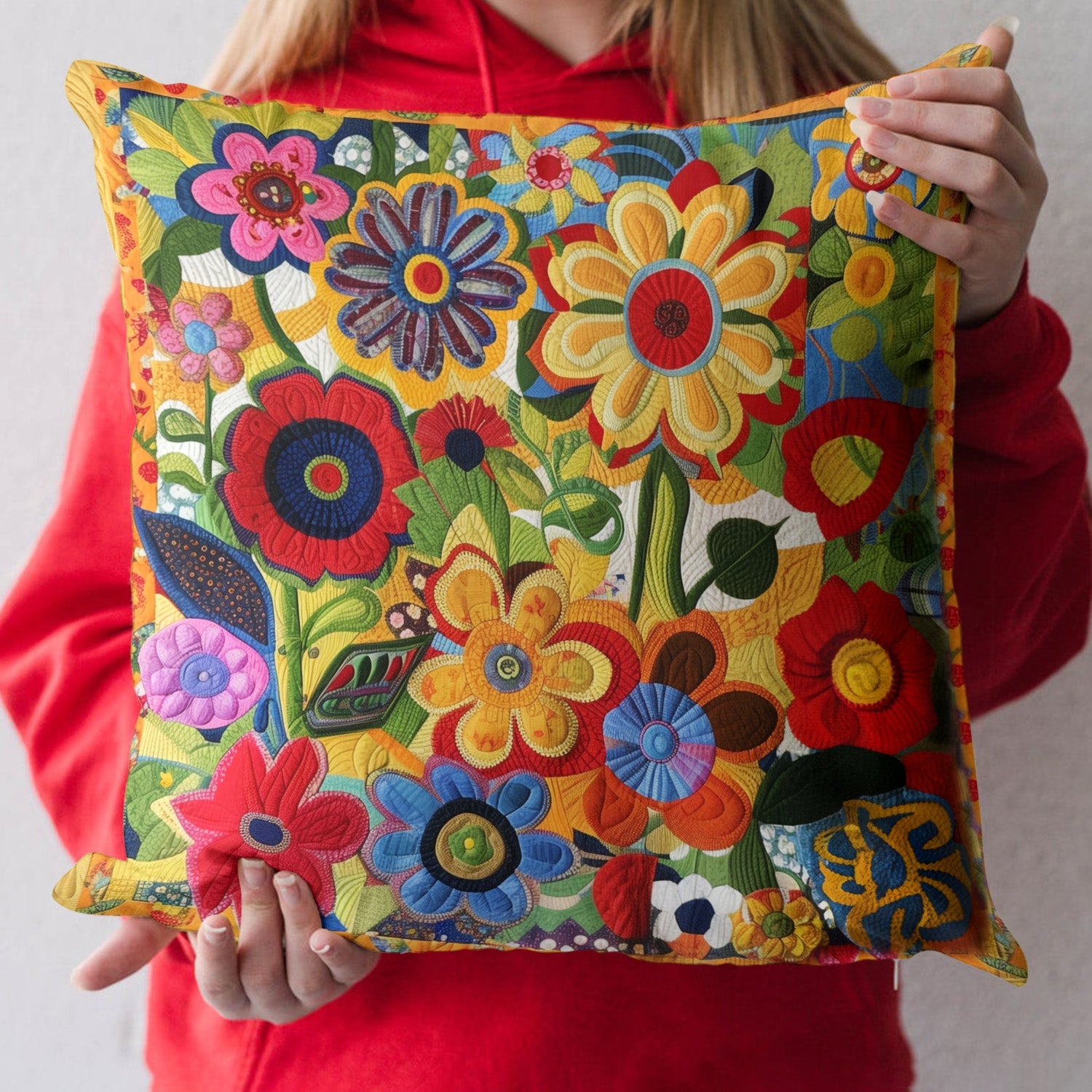 Blooming Radiance Quilted Pillow Case Cozy Winter Cushion Cover