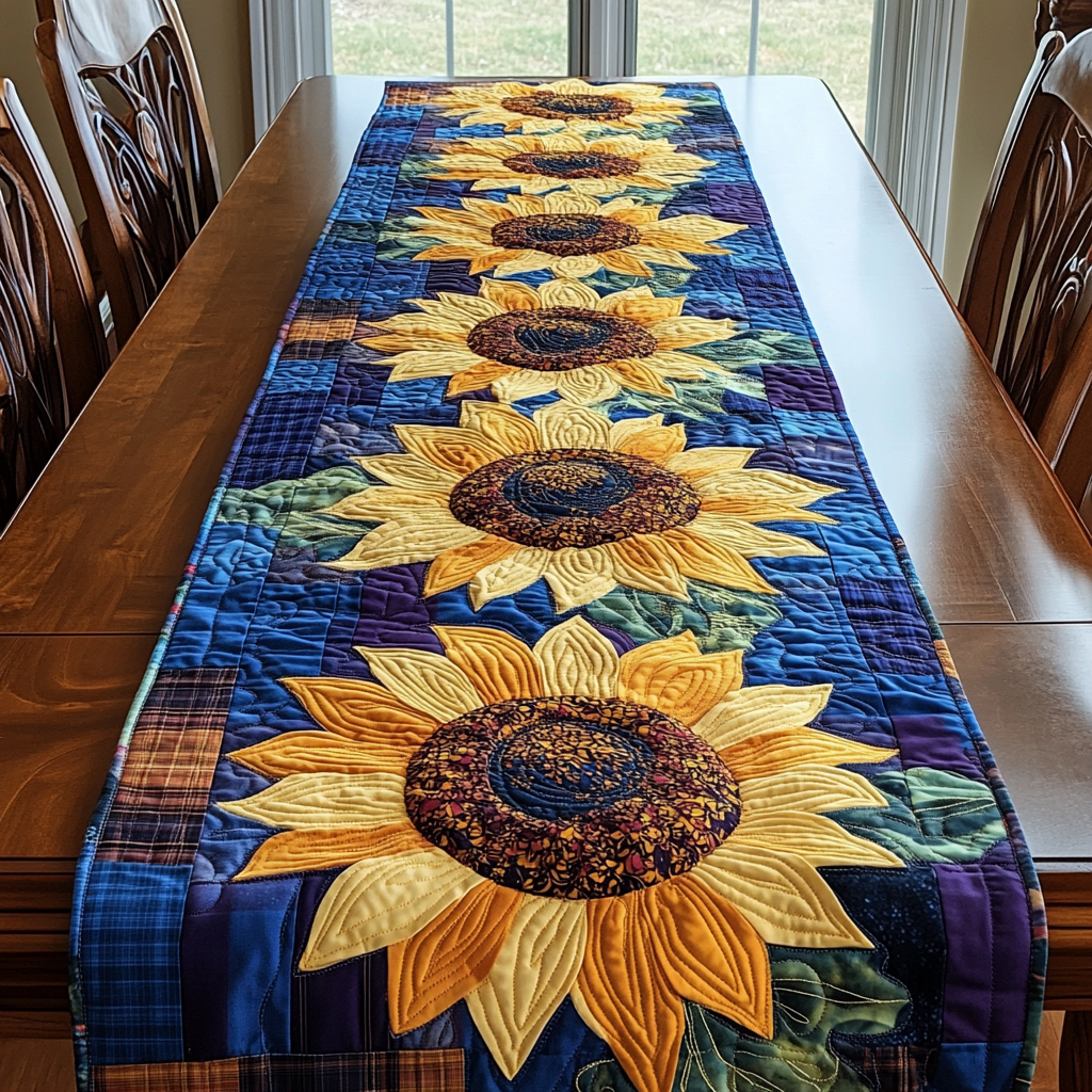 Blooming Radiance Quilted Table Runner Dining Decor Sunflower Items For Gifts