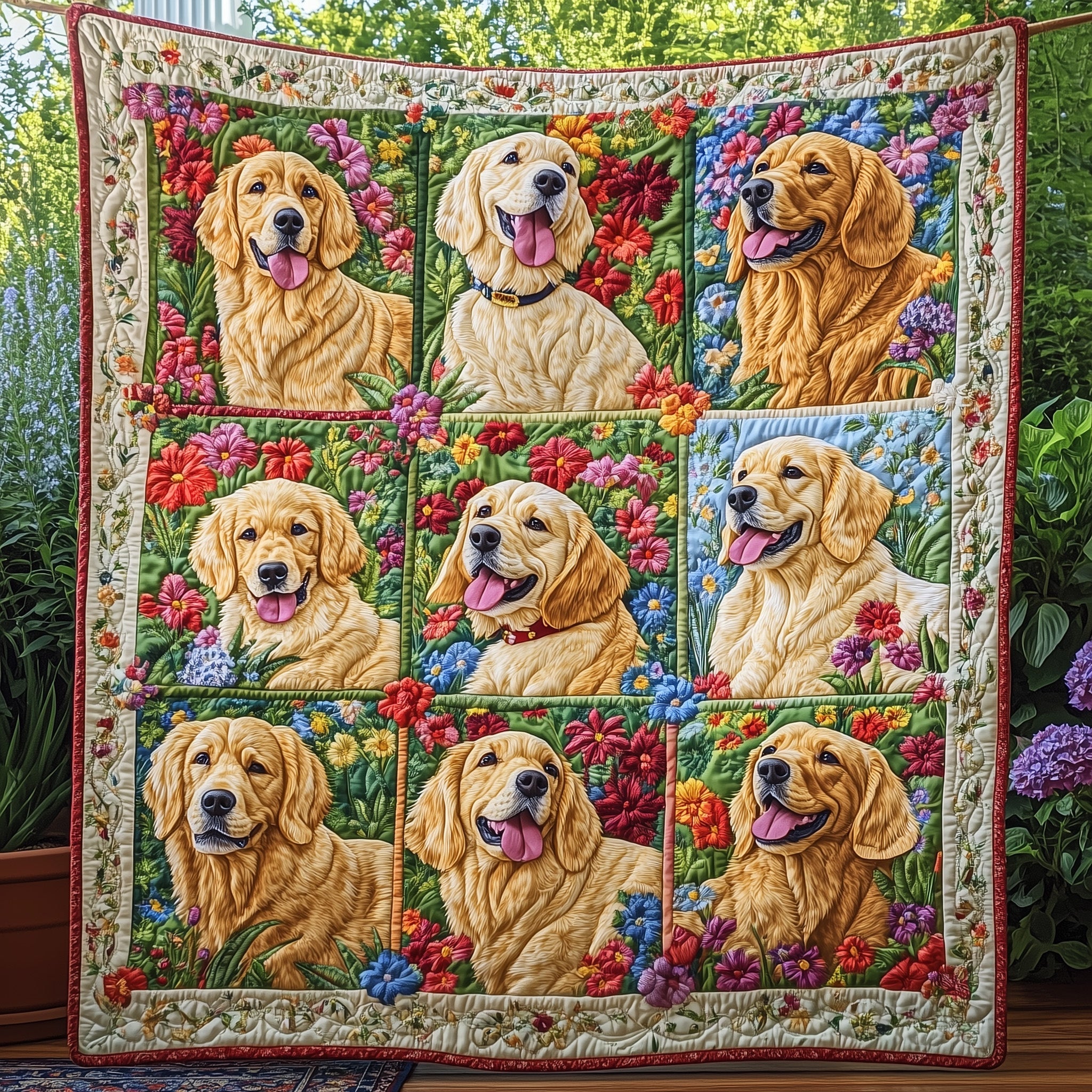 Blooming Retriever Quilted Blanket Merchandise Throw BlanketPresent Ideas For Animal Lovers