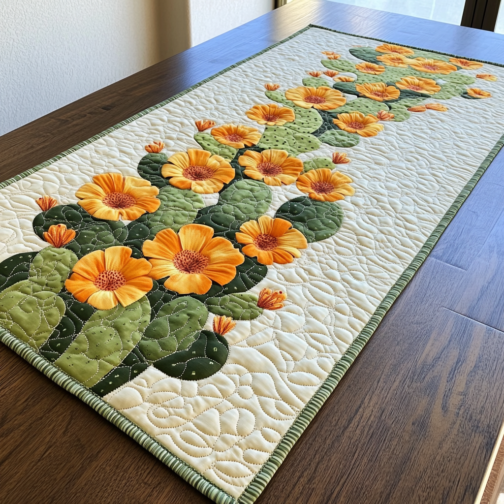 Blooming Sands Quilted Table Runner Dining Table Decor Gift For Cactus Lover