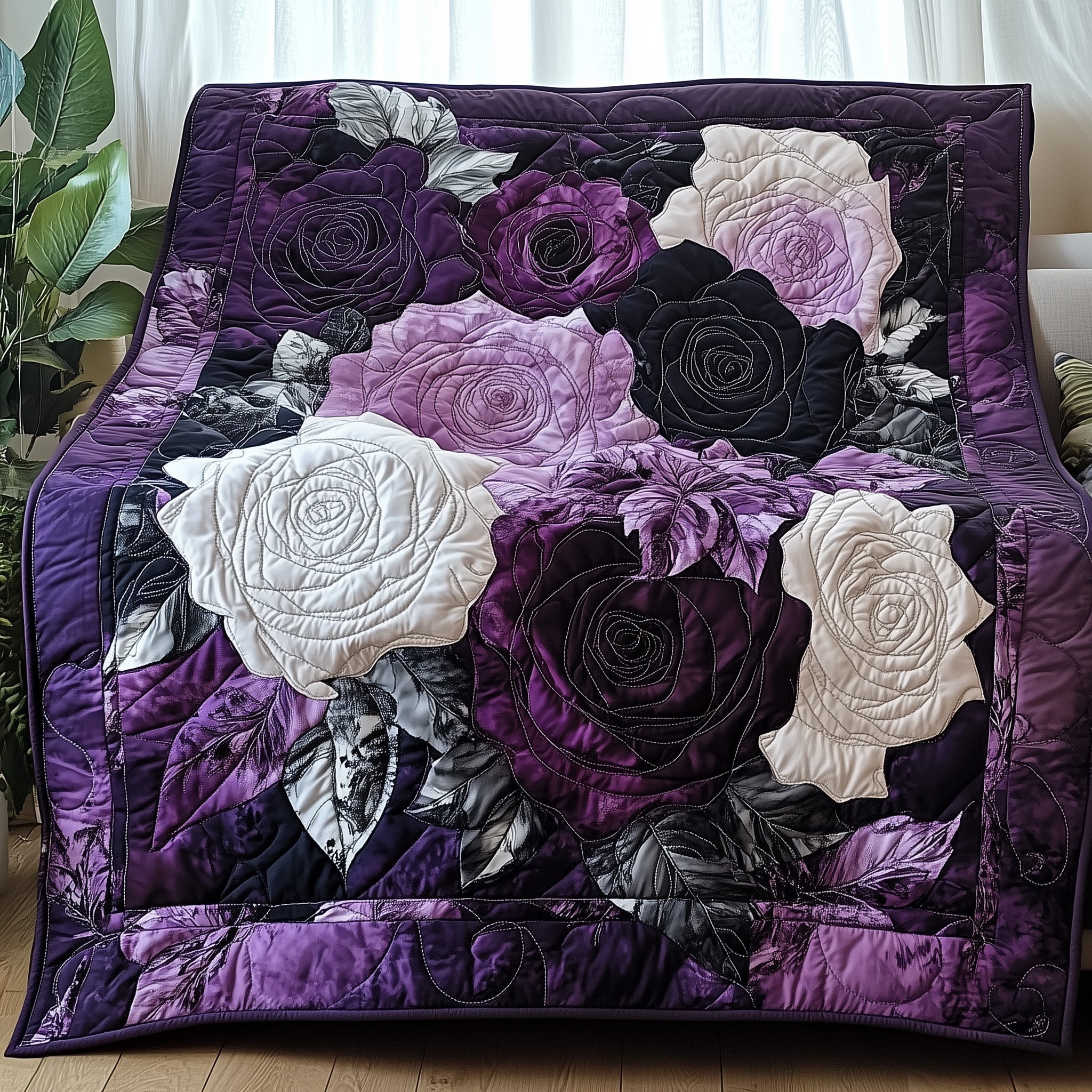 Blooming Serenity Quilted Blanket Sofa Throw BlanketChristmas Gifts For Husband