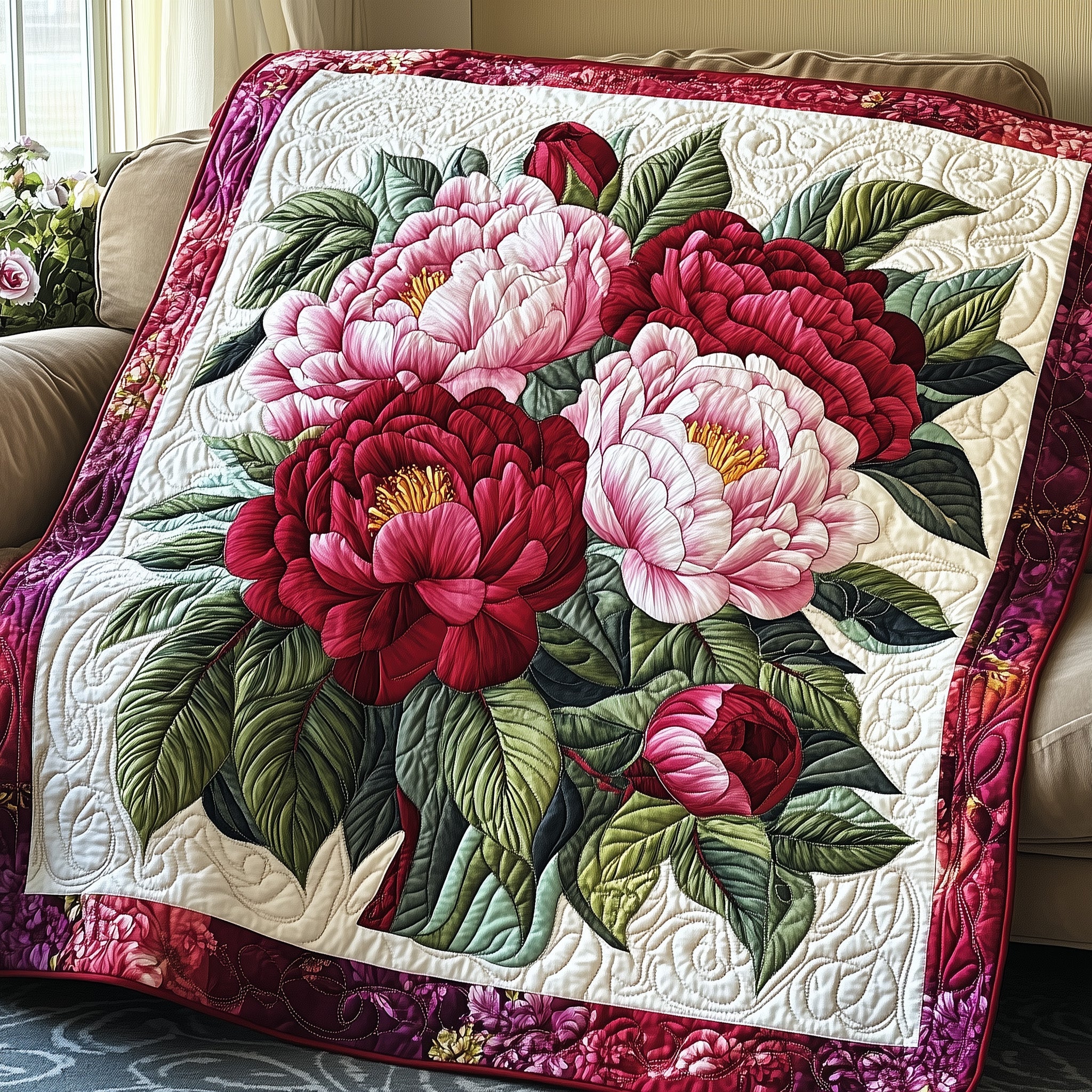 Blooming Serenity Quilted Blanket Sofa Throw BlanketChristmas Gifts For Husband