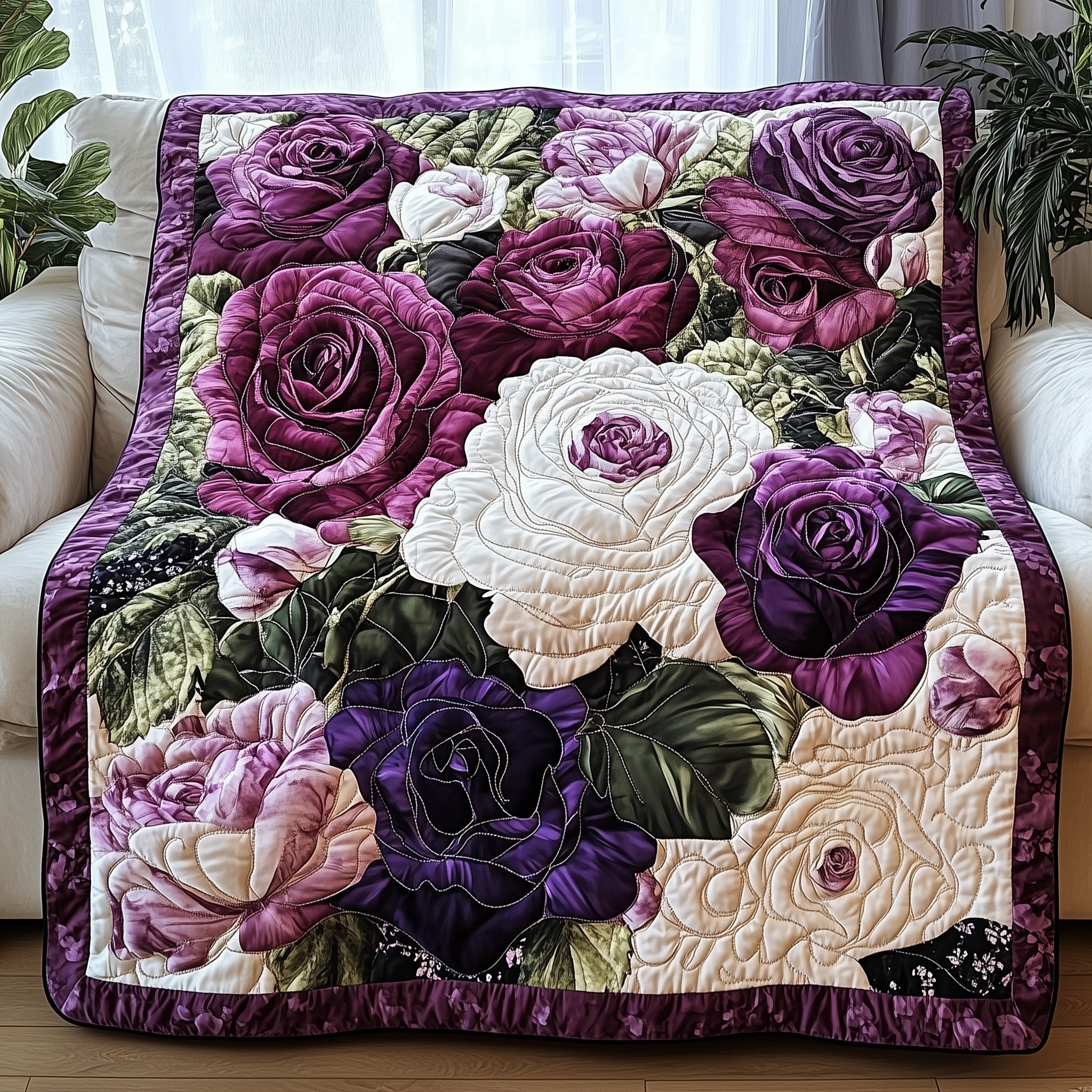 Blooming Serenity Quilted Blanket Sofa Throw BlanketTop Christmas Gifts For Girlfreind