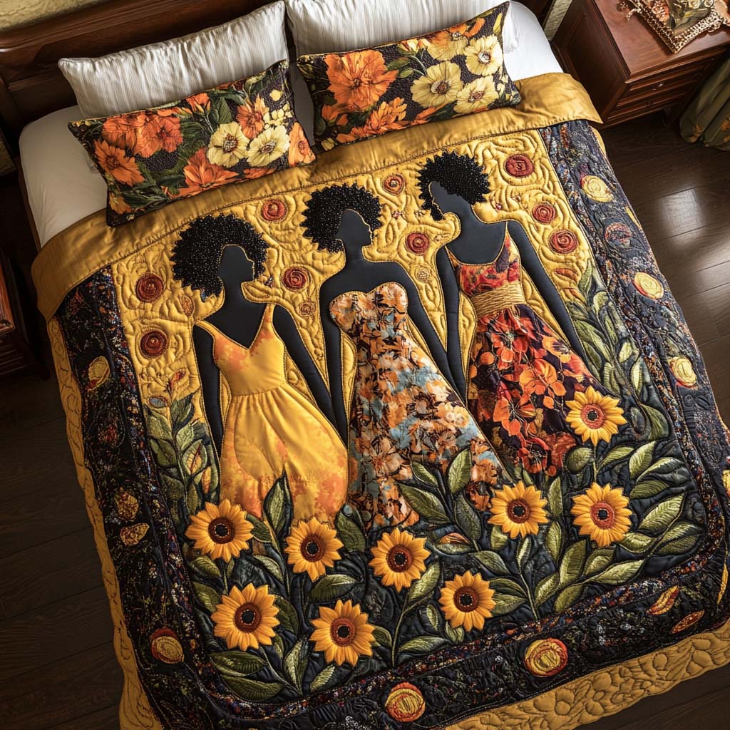 Blooming Sisterhood Quilted Bedding Set Bedspread Set Gifts For Black History Month