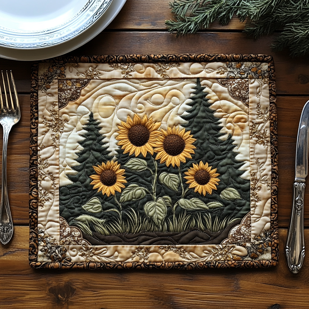 Blooming Sun Quilted Place Mat Christmas Decor Sunflower Gift Items