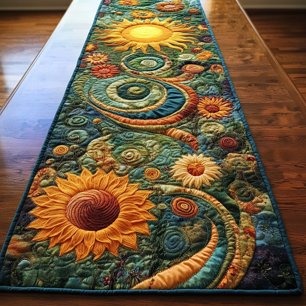 Blooming Sun Quilted Table Runner Dining Decor Sunflower Items For Gifts