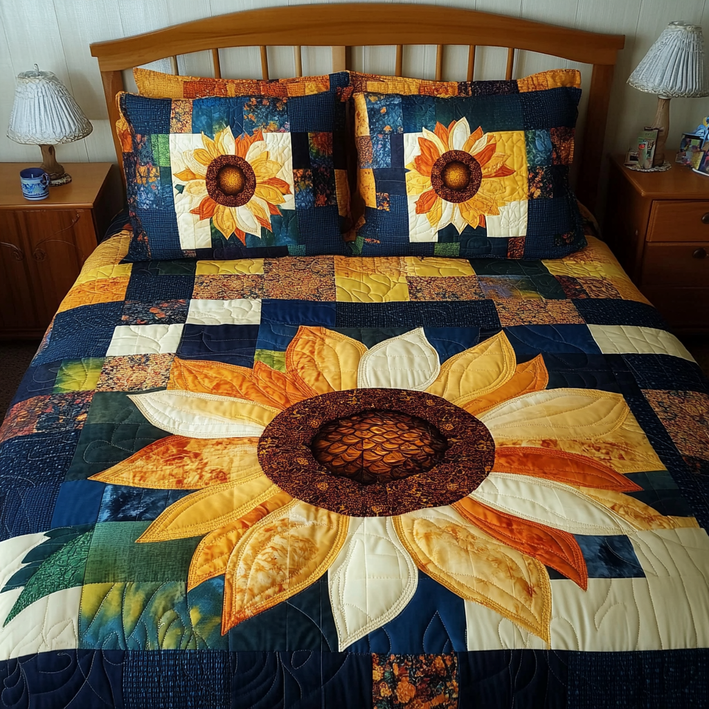 Blooming Sunflower Quilted Bedding Set Luxury Bedding Sets Special Birthday Gifts For Grandma