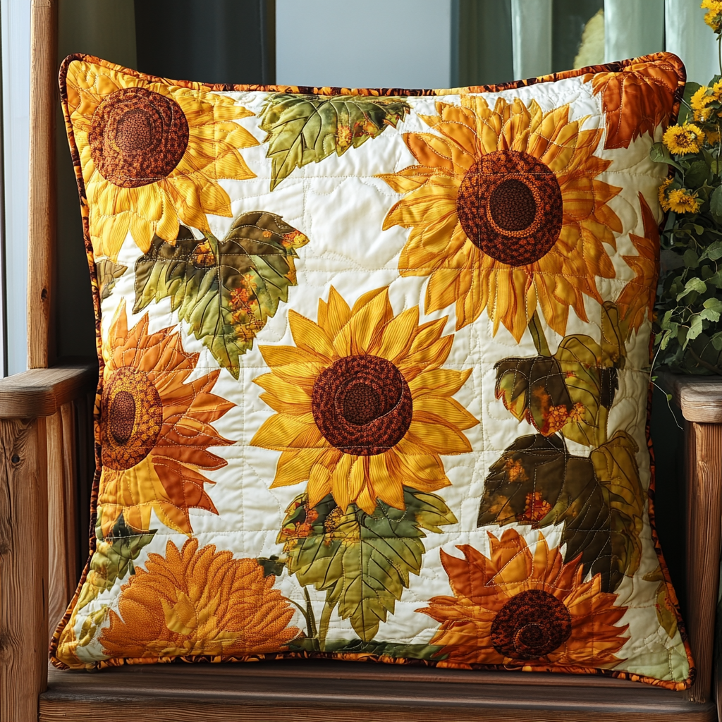 Blooming Sunflower Quilted Pillow Case Holiday Season Cushion Cover