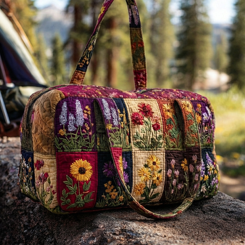 Blooming Trails Quilted Duffle Bag Floral Nature Travel Bag Best Gift For Flower Lovers Camping Gear