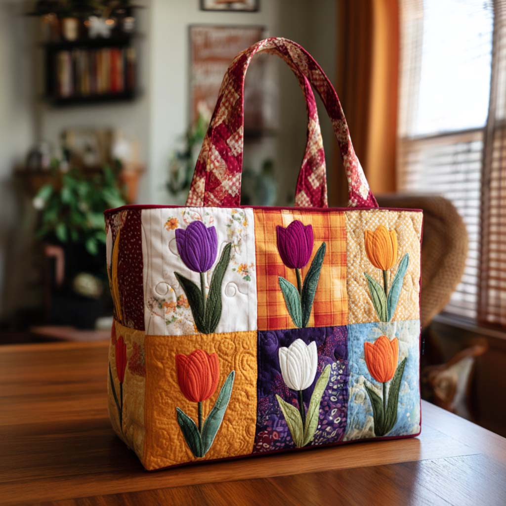 Blooming Tulip Charm Quilted Tote Bag Unique Gifts For Tulip Lovers