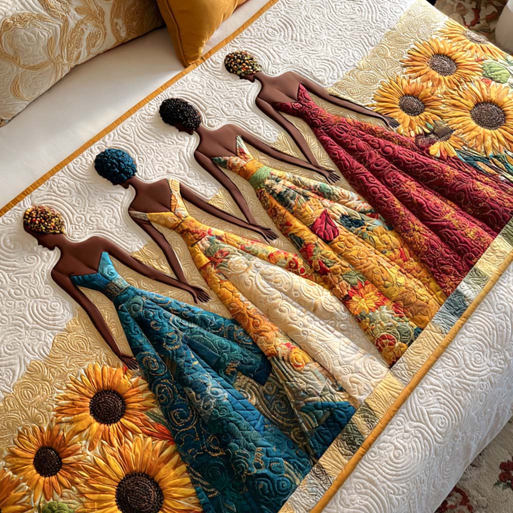 Blooming Unity Quilted Bed Runner Cozy Bedroom Decor African American Gifts For Her