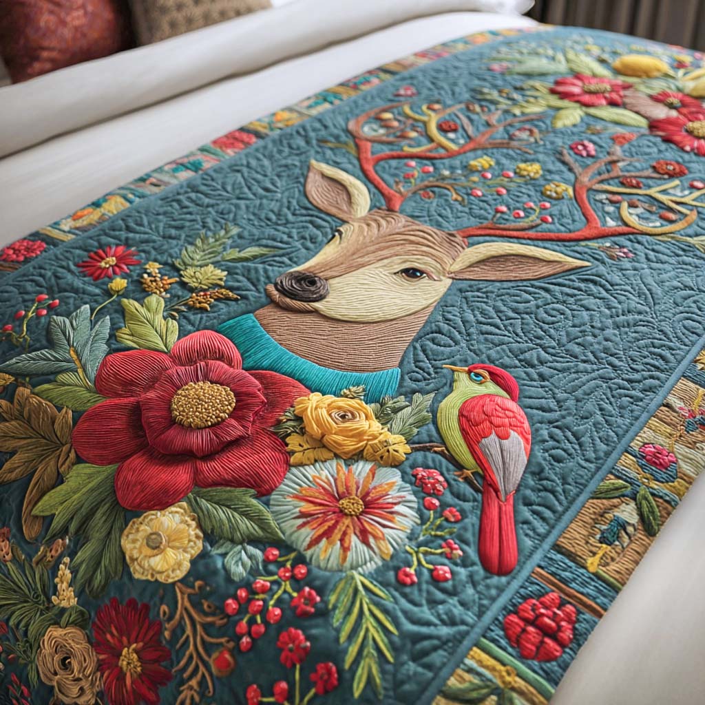 Bloomsong Stag Quilted Bed Runner Bed Decor Gifts For Deer Hunters