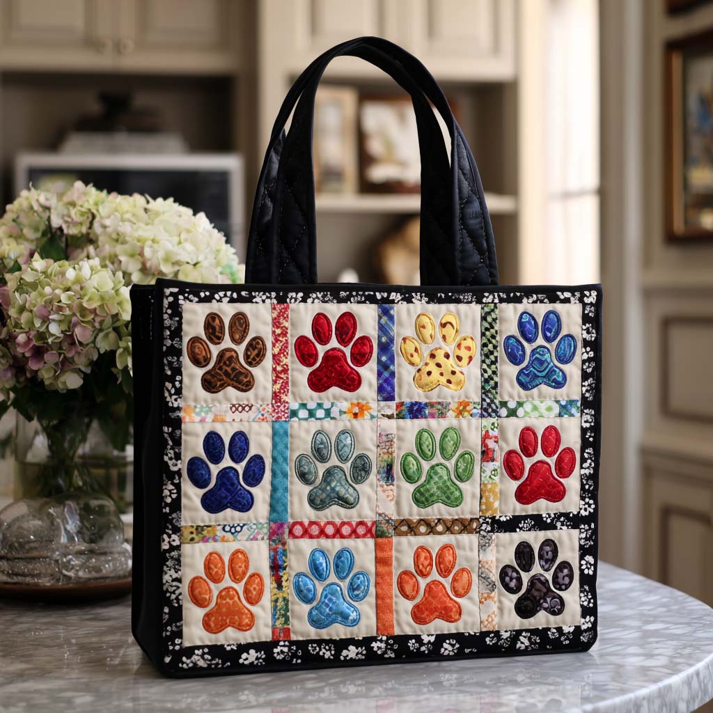 Bloomy Paw Steps Quilted Tote Bag Good Gifts Dog Lovers